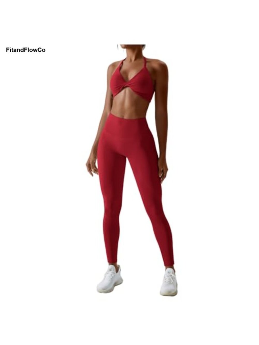 Women's Twist Front Halter Sports Bra High Waist Legging Workout Set